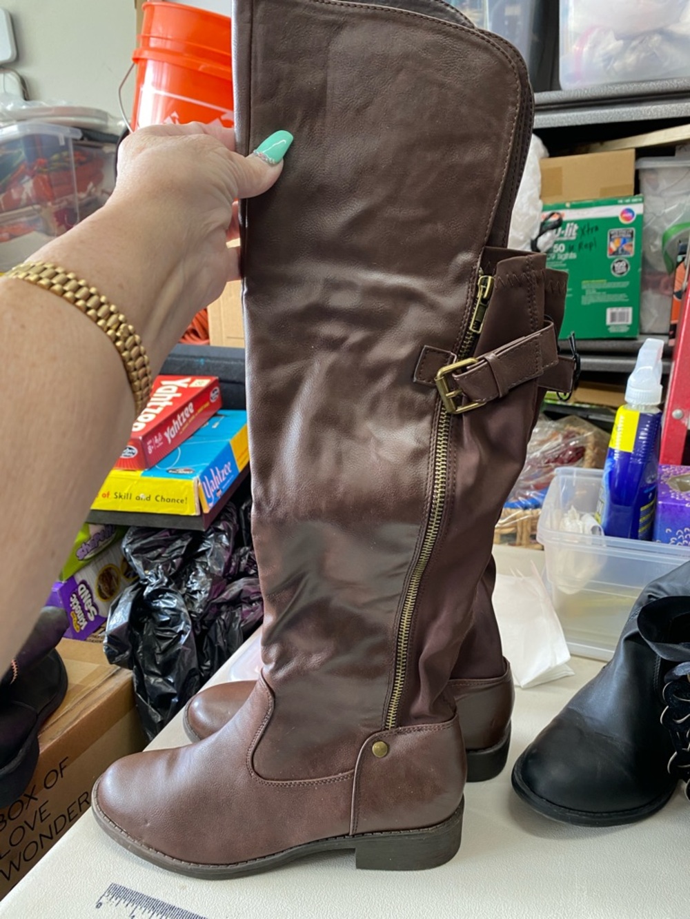 Women's Brown Knee-High Riding Boots with Side Zip